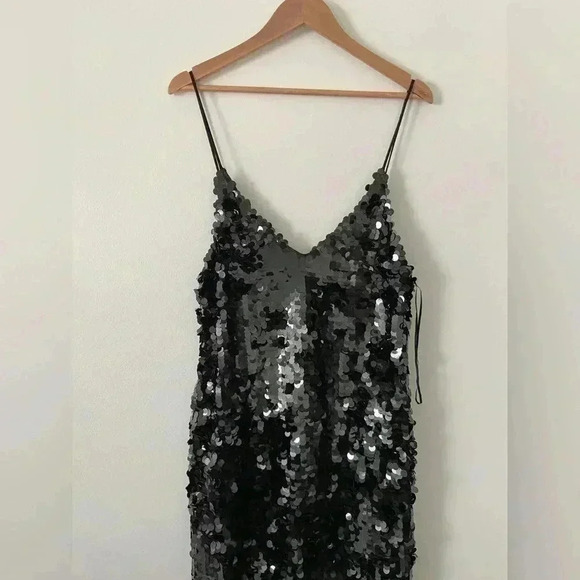 Free People Paillette Party Midi Slip Dress Size Small Black Sequin Sleeveless - Picture 3 of 6